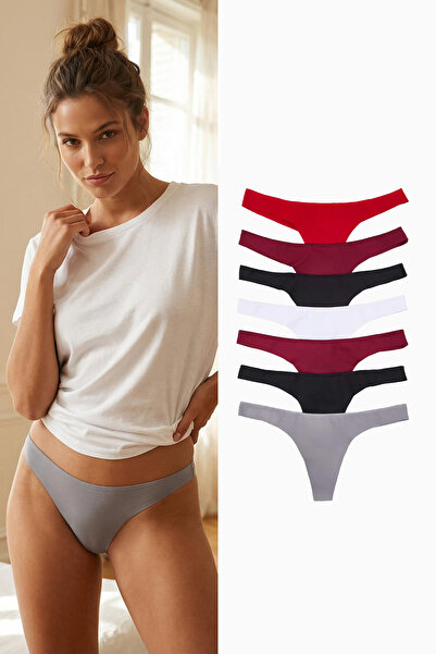 Trendyol Collection Burgundy-Multicolored 7-Pack Stitch-Free /Non-Marking Laser Cut Micro Thong Knitted Panties Thmss25Ku00036