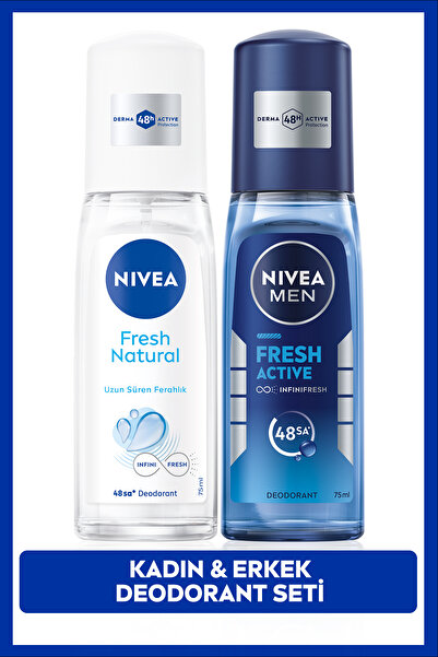 NIVEA MEN Erkek Pump Deodorant Fresh Active 75ml ve Kadın Sprey Fresh Natural 75ml, 48 Saat Ter Koruma