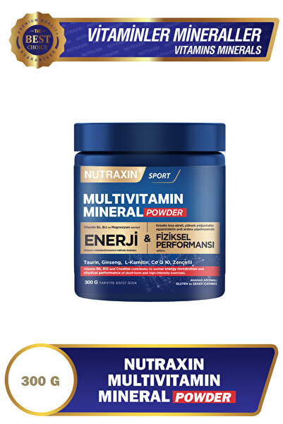 Nutraxin Multivitamin Mineral Powder 300 Gr Magnezyum, Taurin, Kreatin, L Carnitin, Ginseng, Co10, Energy