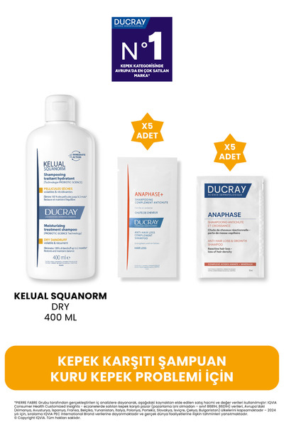 Ducray Kepek Karşıtı Şampuan Seti (Kelual Squanorm DRY 400 ML Şampuan + Hediy...