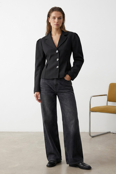 Trendyol Collection Black Fitted Button Accent Piece Woven Blazer Jacket Twoaw26Bc00069