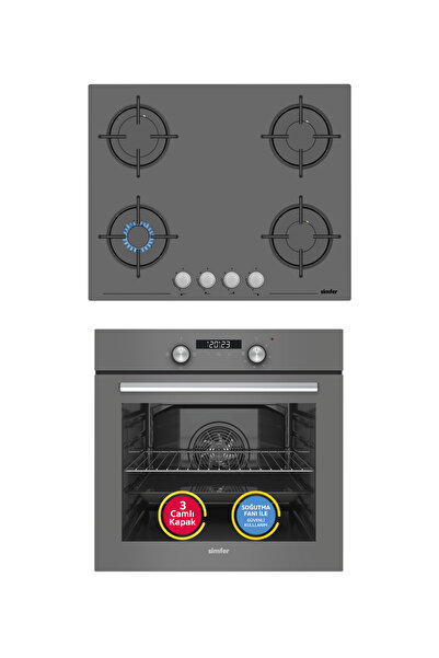 Simfer 4 Fonksiyon Trend Dijital Silver Power Turbo 2'li Ankastre Set (Fırın + Ocak)