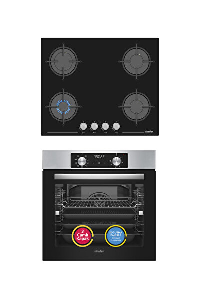 Simfer 10 Fonksiyon Airfry Plus Inox 2'li Ankastre Set (Fırın + Ocak)