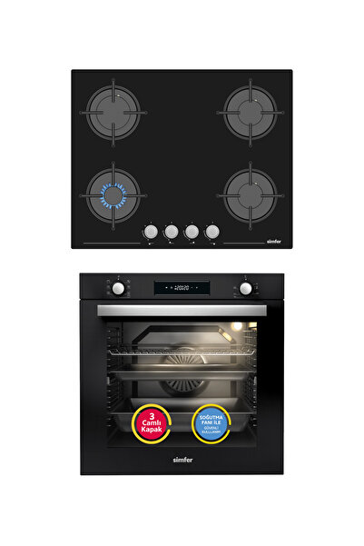 Simfer 8 Fonksiyon Siyah Multi Turbo Dijital 2'li Ankastre Set (Fırın + Ocak)