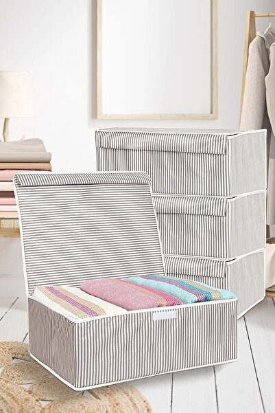 Meleni Home 4 Adet Kapaklı Çok Amaçlı Hurç Saklama Kutusu Organizer Baza 50 X 40 X 19 Cm Gri