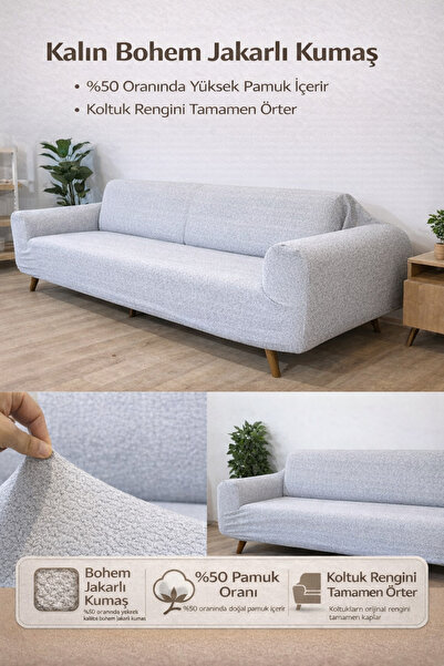 Faiend غطاء أريكة جاكار رمادي اللون من بوكيل لثلاثة أشخاص |   غطاء مقعد مرن |...