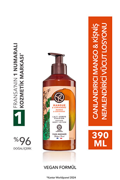 Yves Rocher Vücut Losyonu - Nemlendirici Besleyici Canlandırıcı Mango Kişniş -Vegan-390ml