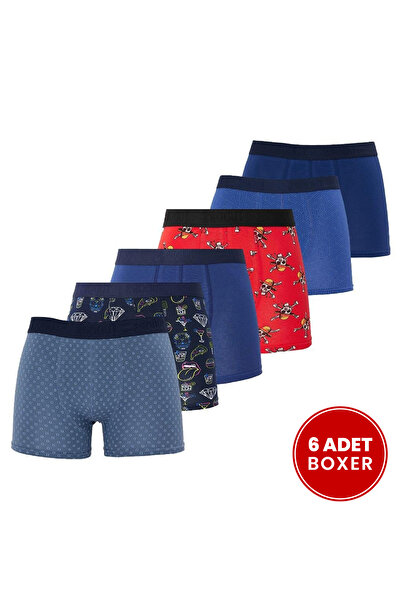 Tudors Erkek 6'lı Pamuklu Likralı Esnek Kumaş Premium Seri Boxer
