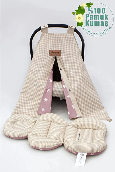 mordesign Çift Taraflı Ortopedik Puset Minderi, Örtü Ve Çarşaf 3' Lü Set, Askı Stil, Ekose Serisi