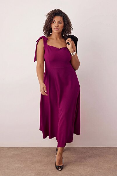 Trendyol Curve Plum A-Line Suspender Binding Detail Woven Evening Dress Night Graduation Dress Tbbss25Ah00225