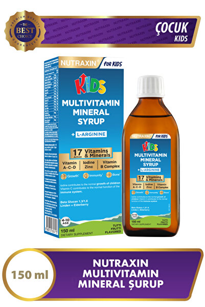Nutraxin Multivitamin & Mineral Şurup 150 Ml - L-Arginin, Çinko, A,C,D,B Kompleks, Beta Glukan, Karamürver