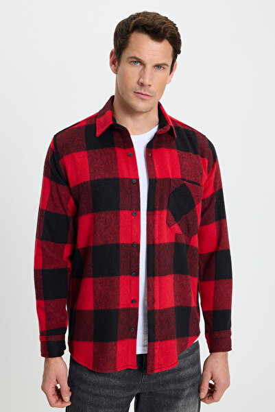 Tudors Erkek Regular Fit Klasik Kesim Kareli Cepli Oduncu Gömlek