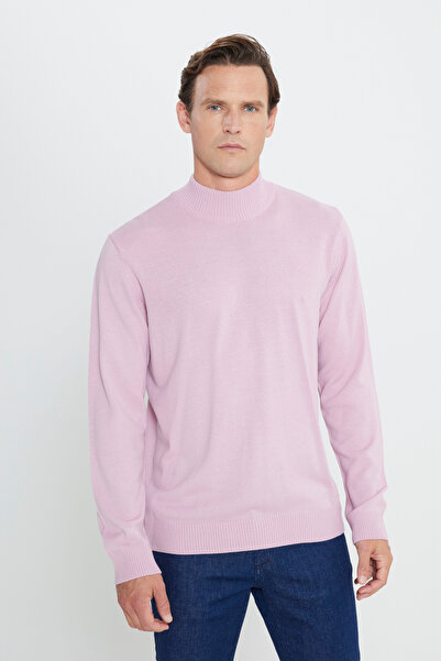 ALTINYILDIZ CLASSICS Men's Dried Rose Anti-Pilling Knitwear Sweater - Half Turtleneck, Standard Fit