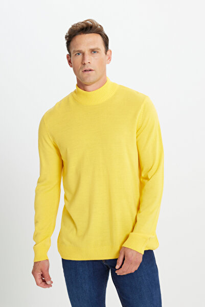 ALTINYILDIZ CLASSICS Men's Yellow Non-Pilling Standard Fit Normal Cut Half Turtleneck Knitwear Sweater