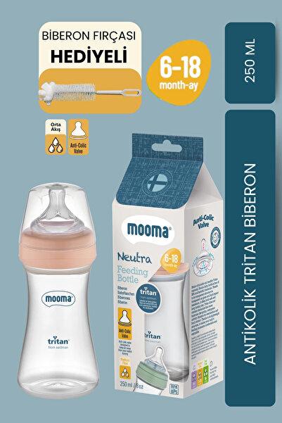 MOOMA NEUTRA ANTİKOLİK TRİTAN BİBERON 250 ML 6-18 AY ORTA AKIŞ MERCAN PEMBE