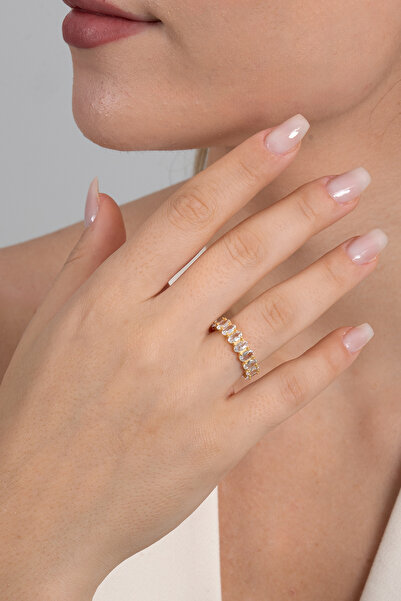 Söğütlü Silver Gümüş altın yaldızlı oval baget kesim zirkon taşlı tamtur yüzü...