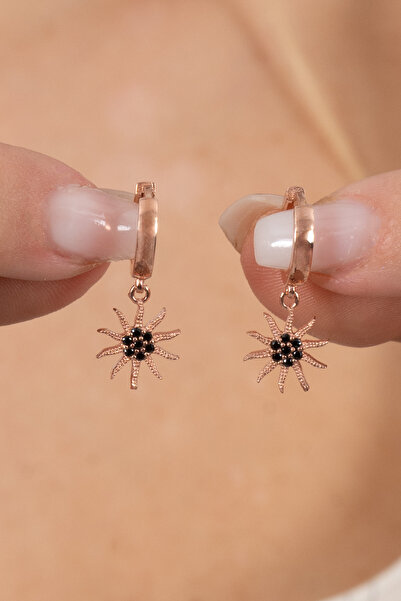 Söğütlü Silver Gümüş Zirkon Taşlı Güneş Küpe Sgtl10310rosesıyah