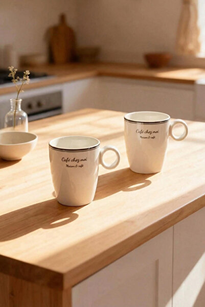 TRENDYOLMİLLA HOME طقم أكواب بورسلين منقوشة بتصميم بسيط مكون من قطعتين 220 سي سي TPHAW26UP00016