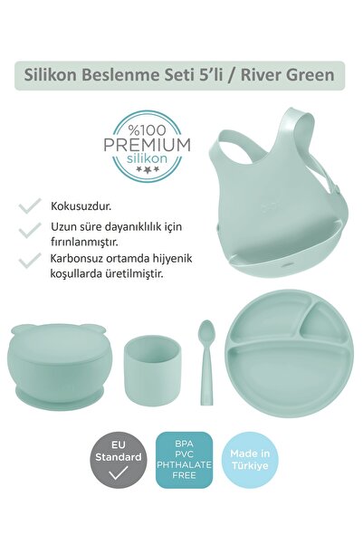 OiOi River Green Beşli Set (önlük+tabak+kase+bardak+kaşık)
