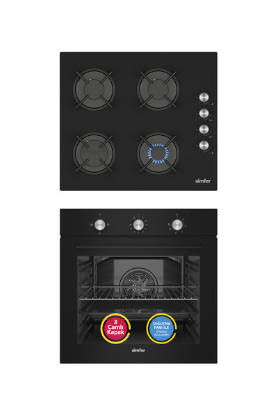 Simfer 4 Fonksiyon Trend Mekanik Siyah Power Turbo 2'li Ankastre Set (Fırın + Ocak)