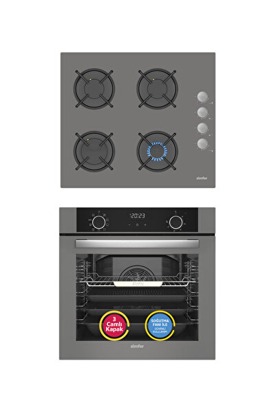 Simfer 10 Fonksiyon Airfry Gri 2'li Ankastre Set (Fırın + Ocak)