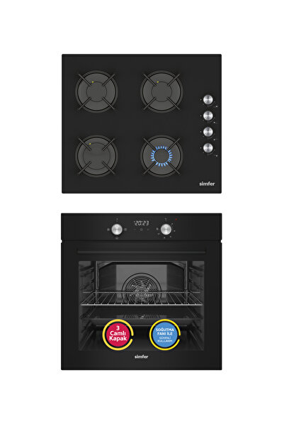 Simfer 4 Fonksiyon Trend Dijital Siyah Power Turbo 2'li Ankastre Set (Fırın + Ocak)