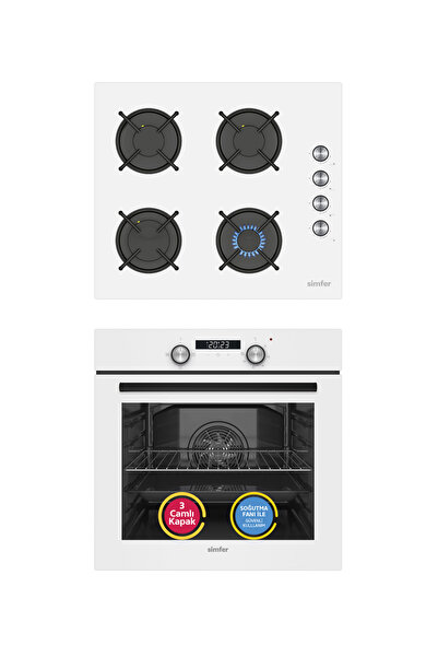 Simfer 4 Fonksiyon Trend Dijital Beyaz Power Turbo 2'li Ankastre Set (Fırın + Ocak)