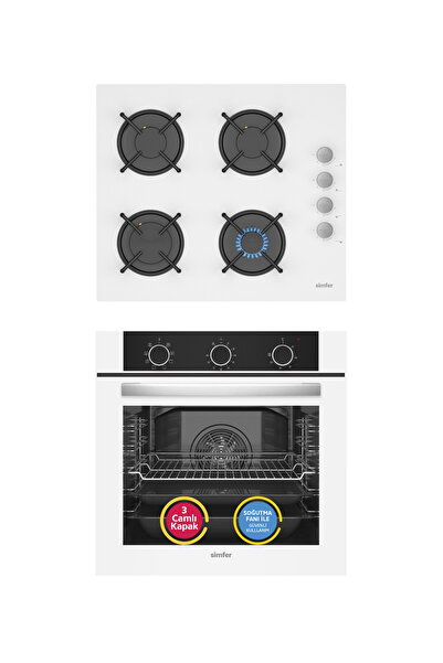 Simfer 9 Fonksiyon QS Mekanik Beyaz Büyük Pop-Up 2'li Ankastre Set (Fırın + Ocak)