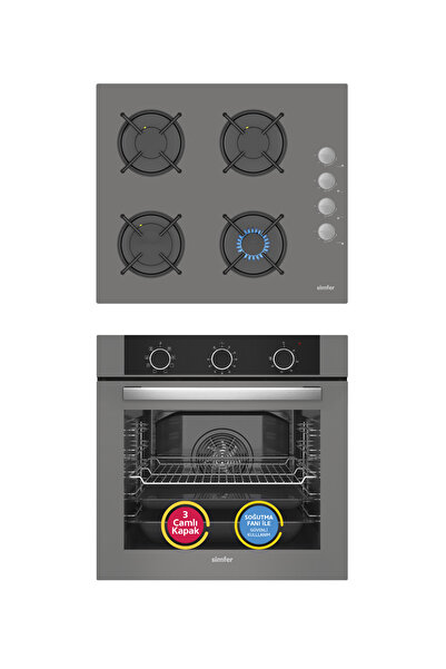 Simfer 9 Fonksiyon QS Mekanik Gri Büyük Pop-Up 2'li Ankastre Set (Fırın + Ocak)