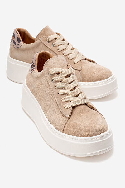 LuviShoes Γυναικεία αθλητικά παπούτσια GUENO Beige Γνήσιο Δερμάτινο Suede