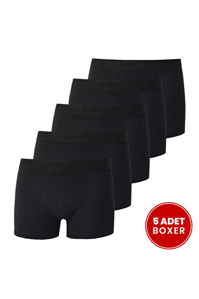 Tudors Erkek 5'li Pamuklu Likralı Esnek Kumaş Siyah Boxer