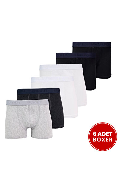 Tudors Erkek 6'lı Pamuklu Likralı Esnek Kumaş Boxer