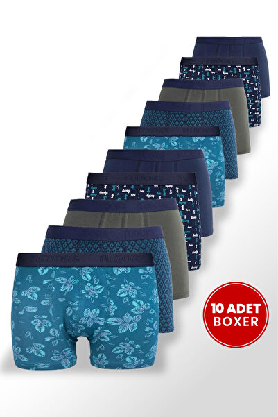 Tudors Erkek 10'lu Likralı Pamuklu Esnek Kumaş Premium Seri Boxer