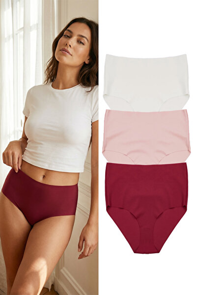 Trendyol Collection Wielokolorowe 3-pak mikro bezszwowych/bezśladowych majtek biodrówek wycinanych laserowo THMSS24KU00042