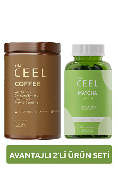 VitaCeel 2'li Hindiba, Gimneya Detox Kahve ve Matcha Vegan Gummy
