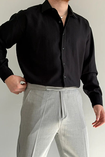 Trendyol Collection Black Regular Fit Modal Textured Transitional Men's Shirt Tmnss26Go00005