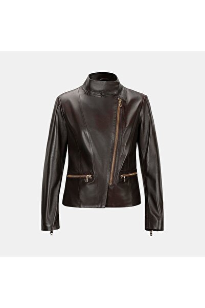 Desa Women's Brown Hakim Collar Fit Leather Jacket