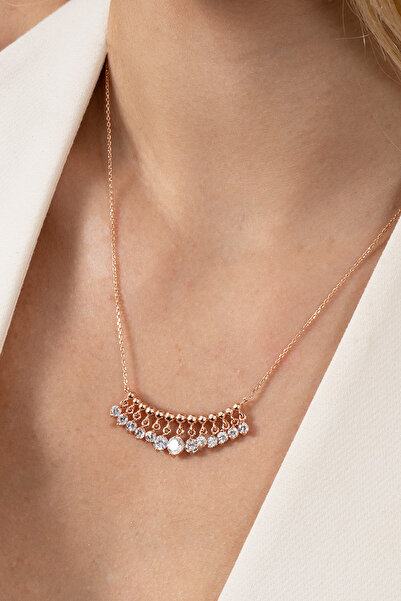 Söğütlü Silver Gümüş Rose Zirkon Taşlı Shakira Kolye Sgtl11748beyaz