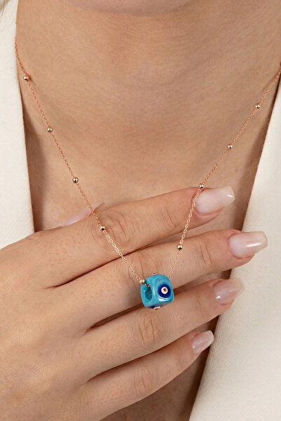 Söğütlü Silver Gümüş Turkuaz Taşlı Mineli Top Top Zincirli Kolye Rose(PEMBE) ...