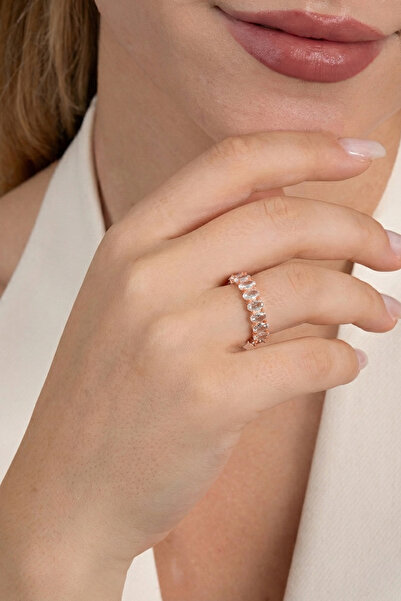 Söğütlü Silver Gümüş rose oval baget kesim zirkon taşlı tamtur yüzük SGTL1221...