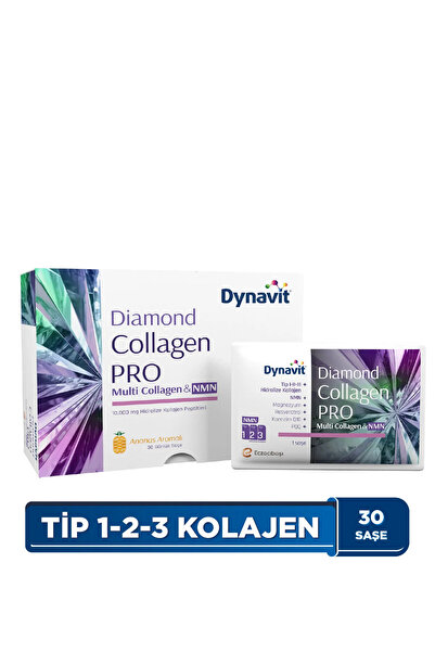 Dynavit Multi Collagen&NMN (NAD+ Öncüsü) 30 Saşe-Hidrolize Peptit Tip 1&3 Sığır ve Tip 2 Tavuk Kolajeni,NMN