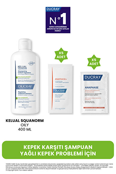 Ducray Kepek Karşıtı Şampuan Seti (Kelual Squanorm OILY 400 ML Şampuan + Hedi...