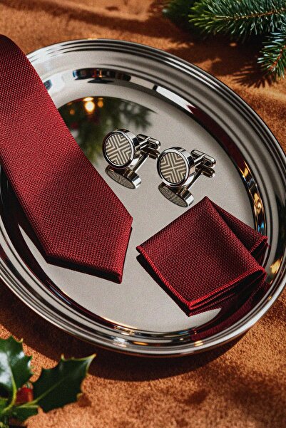 ALTINYILDIZ CLASSICS Men's Claret Red Tie and Handkerchief Set