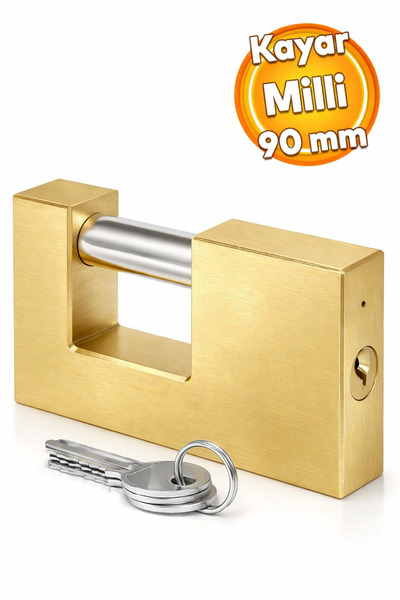 Badem10 Kepenk İşyeri Kapısı Kilidi Yassı Çelik Kayar Milli Asma Kilit Kapı Emniyet 90 mm 3 Anahtarlı Metal