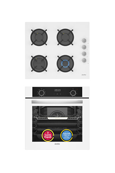 Simfer 10 Fonksiyon Airfry Beyaz 2'li Ankastre Set (Fırın + Ocak)