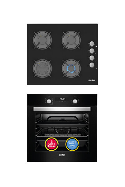 Simfer 8 Fonksiyon Power Turbo Siyah 2'li Ankastre Set (Fırın + Ocak)