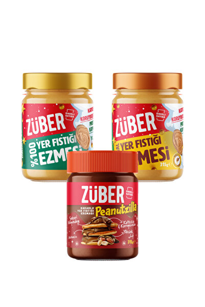 Züber Peanutzilla+ Original Fıstık Ezmesi (Bal İlaveli) + %100 Fıstık Ezmesi Yılbaşı Temalı Deneme Paketi