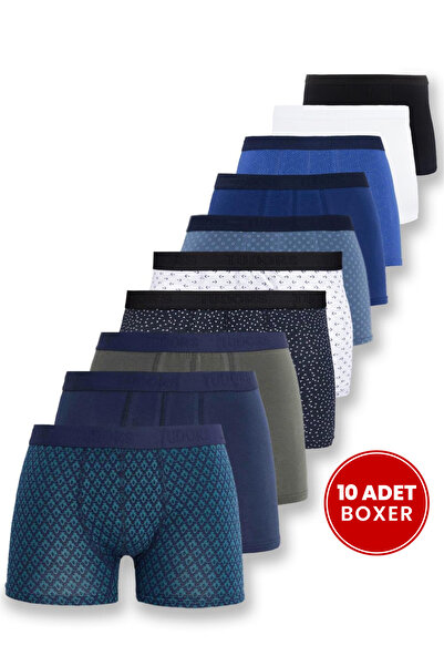 Tudors Erkek 10'lu Likralı Pamuklu Esnek Kumaş Premium Seri Boxer