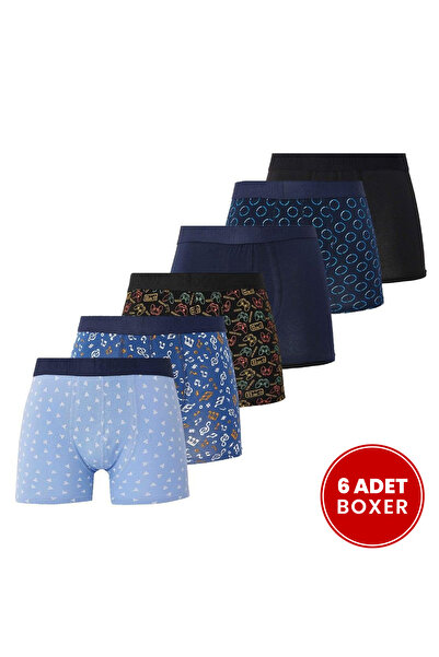 Tudors Erkek 6'lı Pamuklu Likralı Esnek Kumaş Premium Seri Boxer