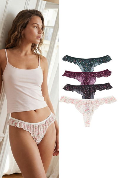 Trendyol Collection Πολύχρωμο πακέτο 4 τεμαχίων από τούλι λουλουδάτο πλεκτό εσώρουχο THMAW26KU00023
